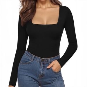 Mangopop Black Long Sleeve Bodysuit Size Medium NWT